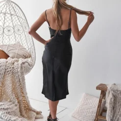 Aspen Midi Dress - Black Satin -ladyblacktie shop Aspen satin slip dress 3 60091.1580406330.1280.1280 73382.1651080134