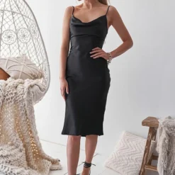 Aspen Midi Dress - Black Satin -ladyblacktie shop Aspen satin slip dress black 21272.1580406379.1280.1280 40335.1651080134