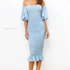 Skyla Shirred Midi Dress - LIGHT BLUE
