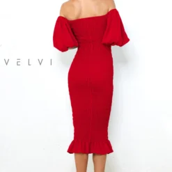 Skyla Shirred Midi Dress - RED -ladyblacktie shop Skyla shirred midi 3 45009.1603984694