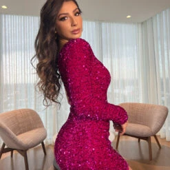 Rita One Sleeve Mini Dress- Fuchsia -ladyblacktie shop crop 1 67771.1664148796