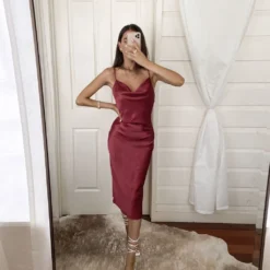 Aspen Midi Dress - Deep Red Satin -ladyblacktie shop deepred aspen 5 40357.1608747033