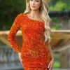 Rita One Sleeve Mini Dress - Burnt Orange
