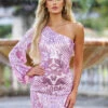Florence One Sleeve Sequin Mini Dress - Pink Ice