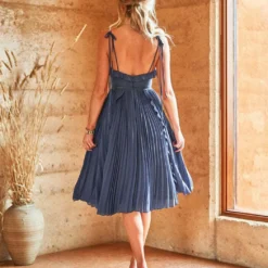 Maia Midi Dress- Steel Blue - FINAL SALE -ladyblacktie shop maia steel blue back 61367.1649863665