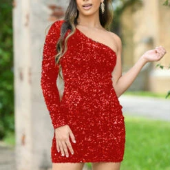 Rita One Sleeve Mini Dress- Red -ladyblacktie shop rita 2 2 00524.1689597365