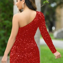 Rita One Sleeve Mini Dress- Red -ladyblacktie shop rita3 2 47198.1689597365