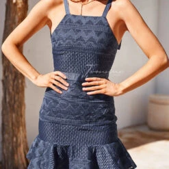 Shona Dress - Steel Blue-FINAL SALE -ladyblacktie shop shona steel blue cocktail dress two sisters the label 3 91193.1651250004