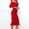 Skyla Shirred Midi Dress - RED