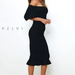 Skyla Shirred Midi Dress - BLACK -ladyblacktie shop skyla shirred midi 4 47140.1651078315