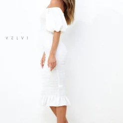 Skyla Shirred Midi Dress - WHITE -ladyblacktie shop skyla white 3 11990.1650981513
