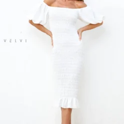 Skyla Shirred Midi Dress - WHITE -ladyblacktie shop skyla white 4 11609.1650981513