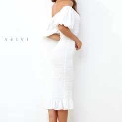 Skyla Shirred Midi Dress - WHITE -ladyblacktie shop skyla white 5 58005.1650981513