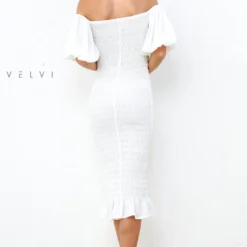 Skyla Shirred Midi Dress - WHITE -ladyblacktie shop skyla white 7 37738.1650981513