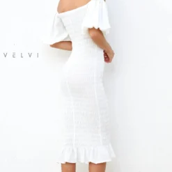 Skyla Shirred Midi Dress - WHITE -ladyblacktie shop skyla white 8 16255.1650981513