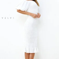 Skyla Shirred Midi Dress - WHITE -ladyblacktie shop skyla white 9 74823.1650981513